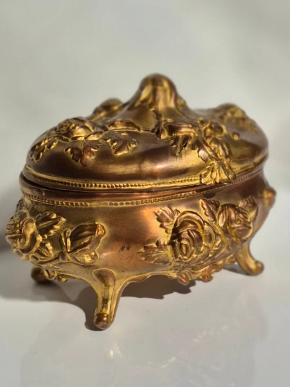 N.B. Rogers Art Nouveau Trinket Box 812-882 Jewelry Casket Rose Floral Gold Tone